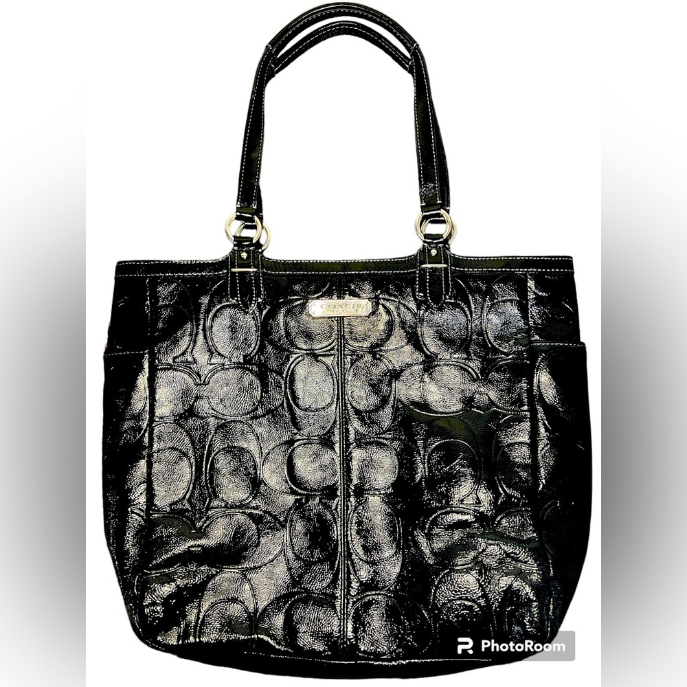 Coach Black Embossed Patent Leather Gallery Tote